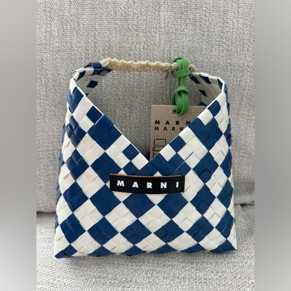 MARNI MARKET GARDEN BAG MINI TWO-TONE BLUE WOVEN - Picture 3 of 9